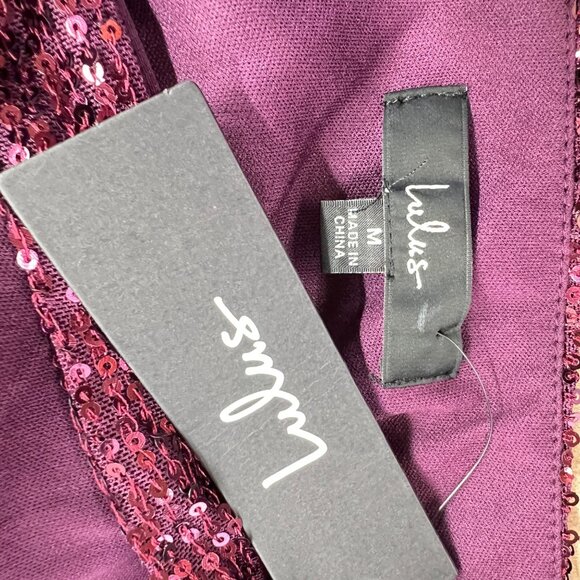 Lulus Sequin Bodysuit Plum Purple Plunging Neckline Size Medium NWT - Picture 7 of 10